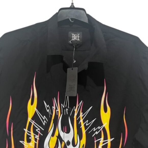 NEW Ed‎ Hardy Tattoo Black Button up Camp Shirt Men's xL Flames Button Up… - Picture 3 of 12